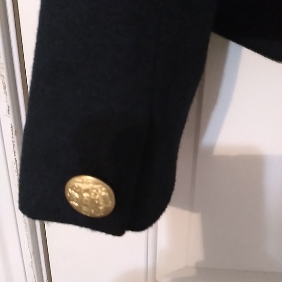 Requirements Womens SZ 12 100% Wool Black Jacket Gold Buttons Shoulder Pads - Picture 6 of 7
